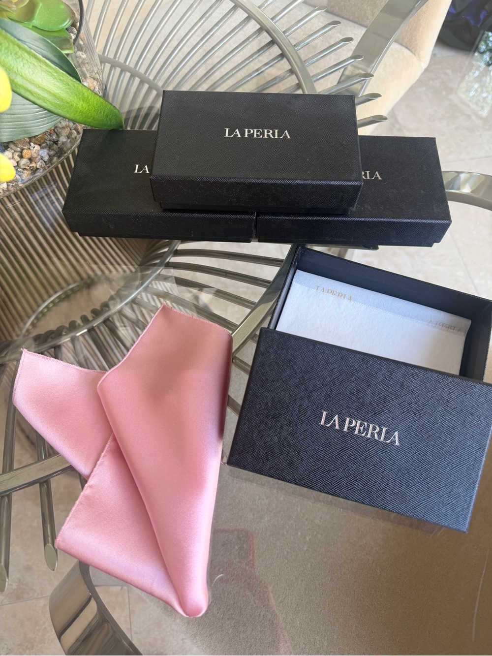 La Perla Pink Silk Handkerchief 11 X 11